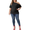 thumbnail image 2 of Agnes Orinda Women's Plus Size Tops Solid One Shoulder Short Sleeve Casual Blouses 1X Black, 2 of 5