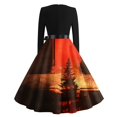 thumbnail image 7 of Christmas Dresses for Women Women's Casual Fashion Round Neck Long Sleeve Christmas Printed Party Vintage Long Dresses for Holiday Gathering,Coffee,S, 7 of 7