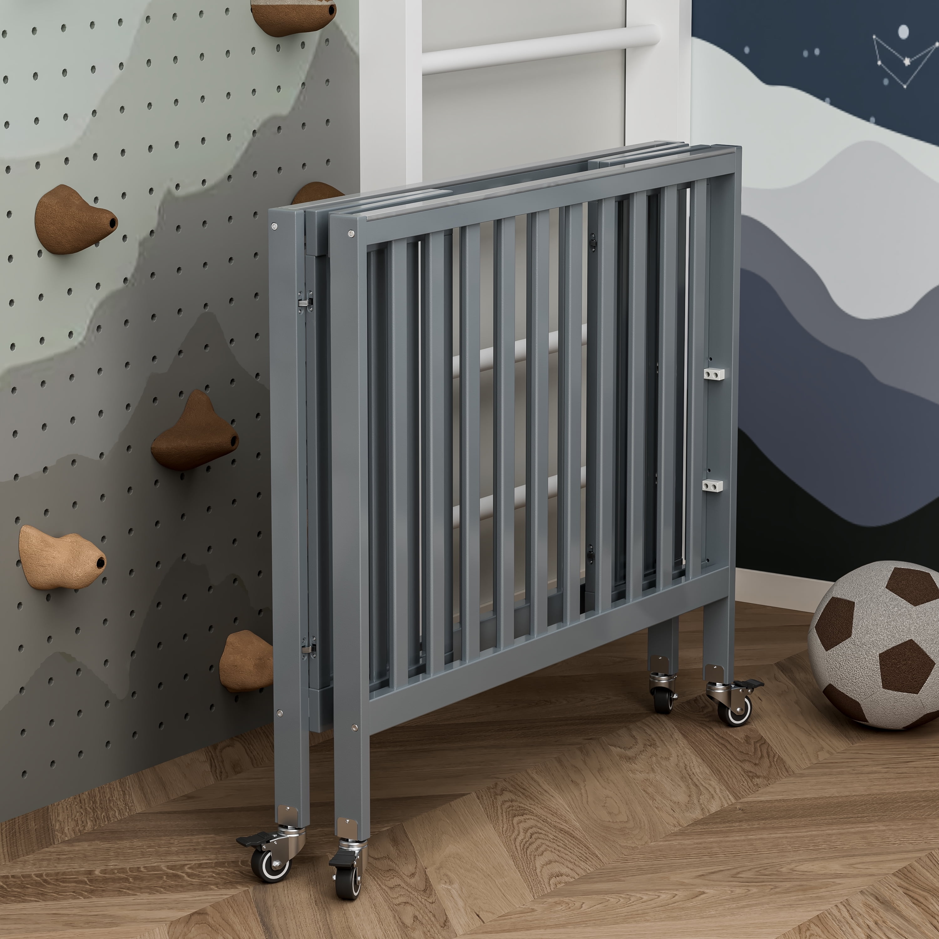 Fizzy Baby Foldable Baby Crib with Wheels Portable Baby Bed Travel Crib, Gray