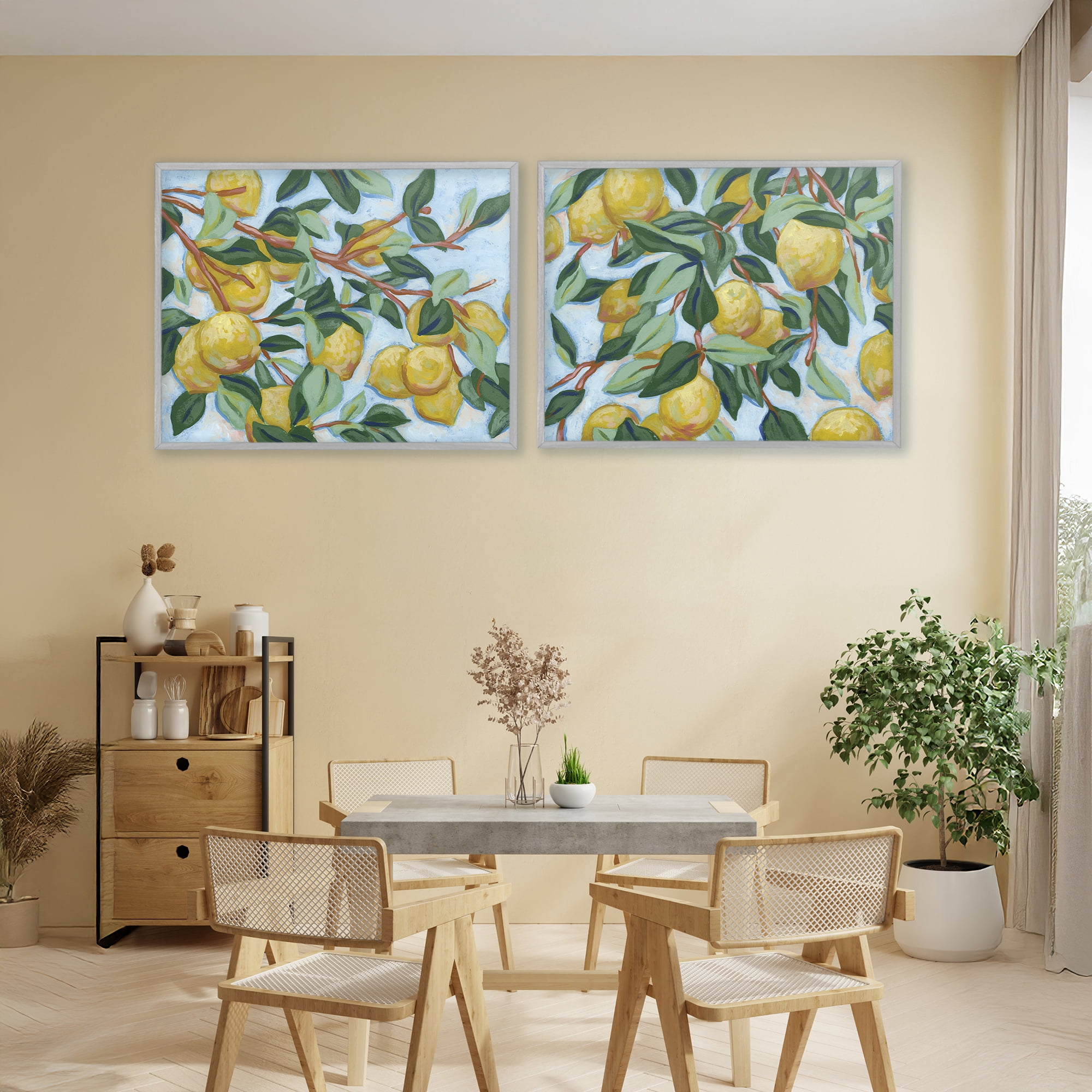 Stupell Industries Sunshine Lemon Tree 2 Piece Gray Framed Giclee Art Set, design by June Erica Vess