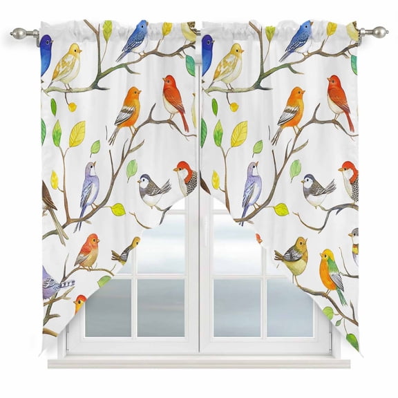 Colorful Birds Kitchen Window Curtains, Swag Curtains Valance for Bedroom Living Room Bathroom, Branch Animal Spring Branch Leaf Summer Rod Pocket Window Curtain Block Drapes 2 Panels 28"x36"