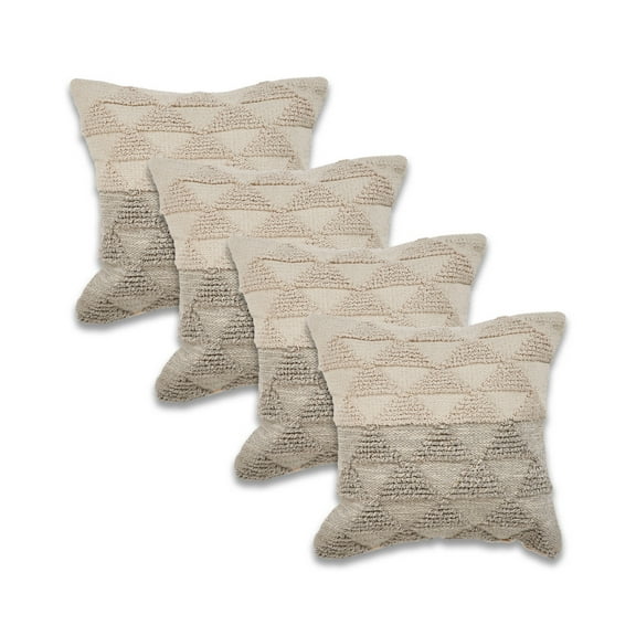 Ox Bay Miles Set of 4 Gray/Tan Geometric 18" x 18" Cotton Adult Decorative Throw Pillows