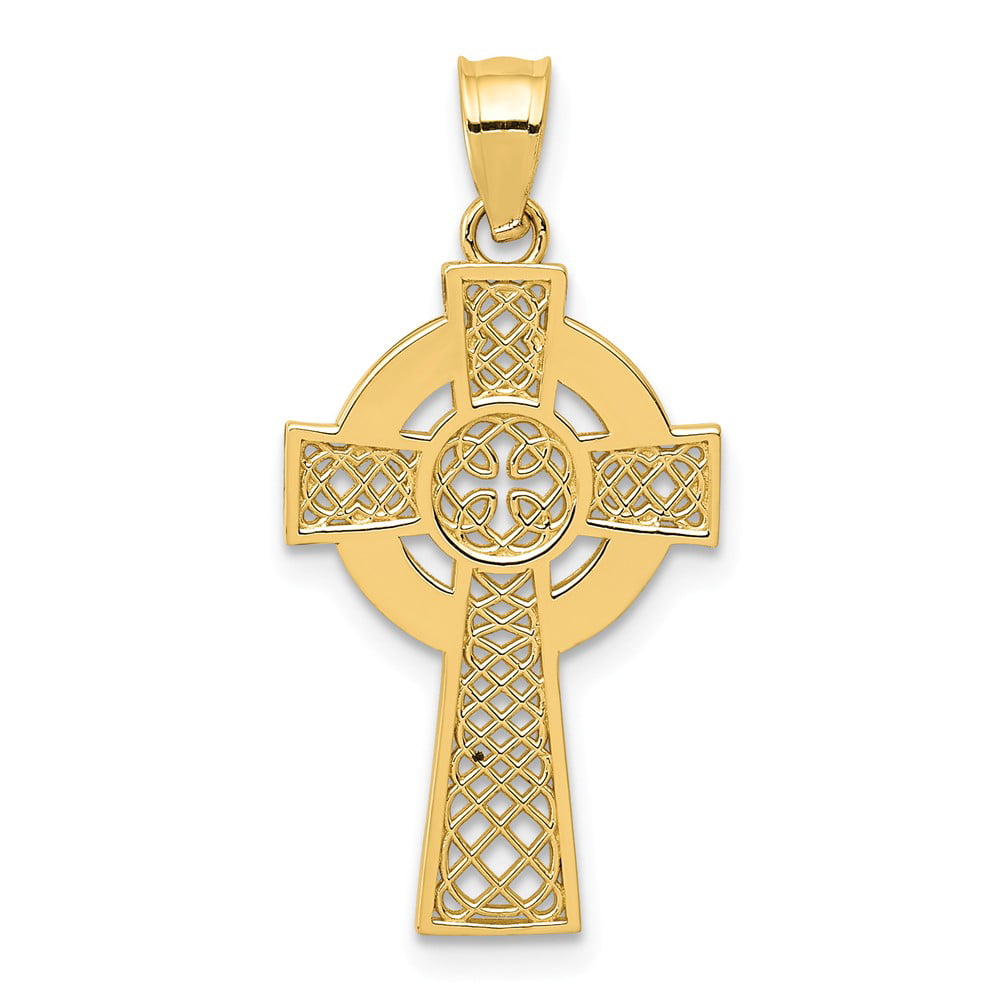 1 3/16in Polished 14k Yellow Gold Irish Celtic Crucifix Cross Pendant Charm 