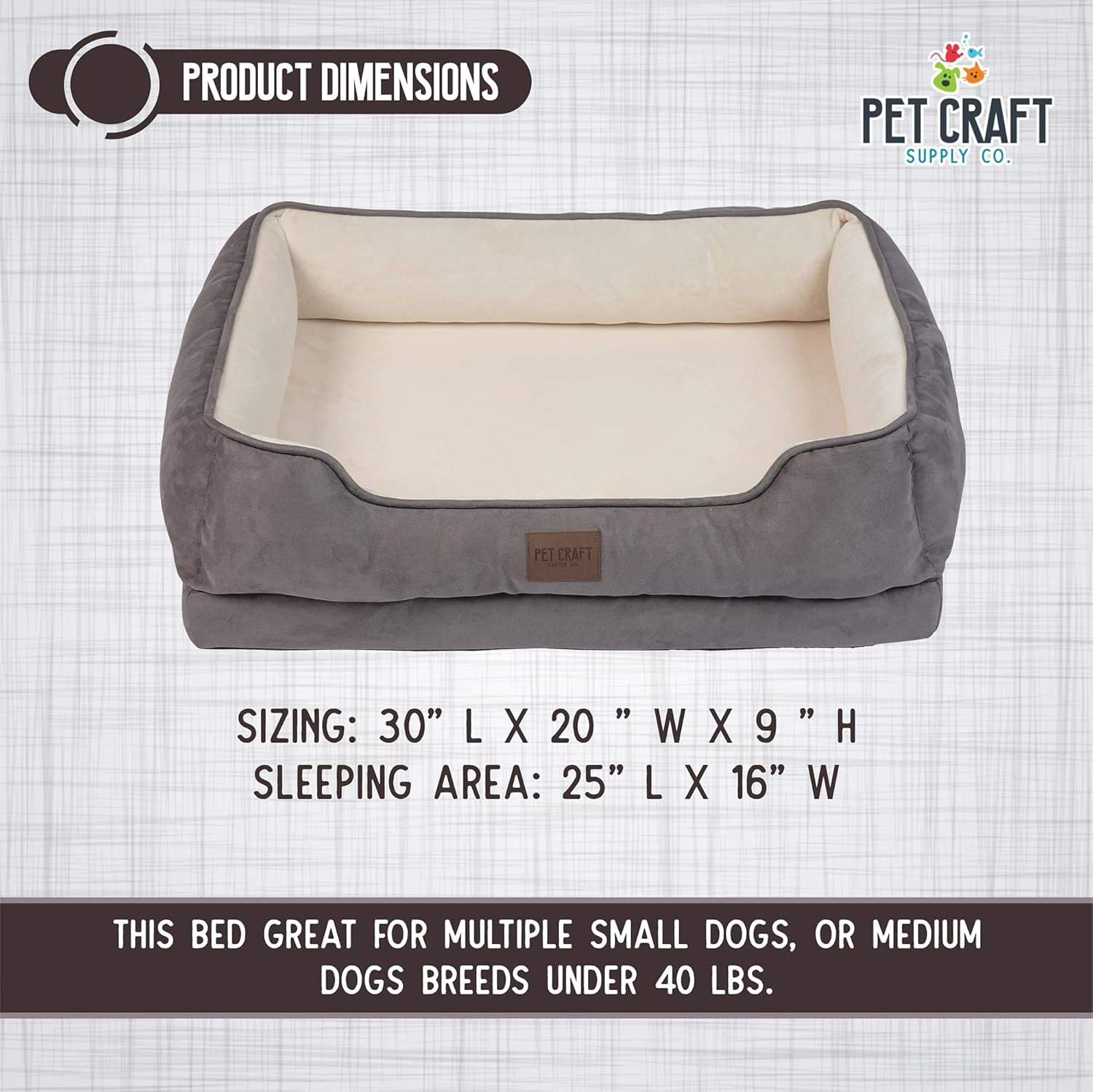 Pet Craft Supply Premium Orthopedic Lounger Dog Bed Sofa Style Couch Removable Washable Cover Joint Arthritis Relief Bolster Headrest Pet Bed for Small Dogs Medium Large Breed Dogs, Cream