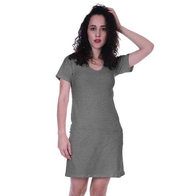 Moomaya Robe d'Été Ajustée à Manches Courtes en Jersey Uni Basique Décontractée Courte Style T-Shirt-D5