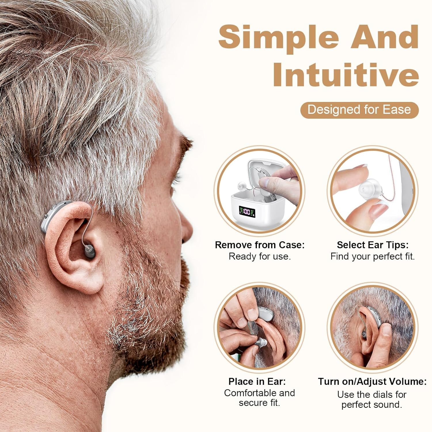 SUWU Hearing Aid for the Elderly-Easy to Operate-One Touch Adjustment-Built-in Noise Reduction-Rechargeable Hearing Aids (Silver)