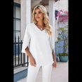 thumbnail image 4 of Blusas Elegantes e Informales para Mujer, de 1/2, para Trabajo, Oficina, de , con Cuello en V, Blancas, XXL, 4 of 9