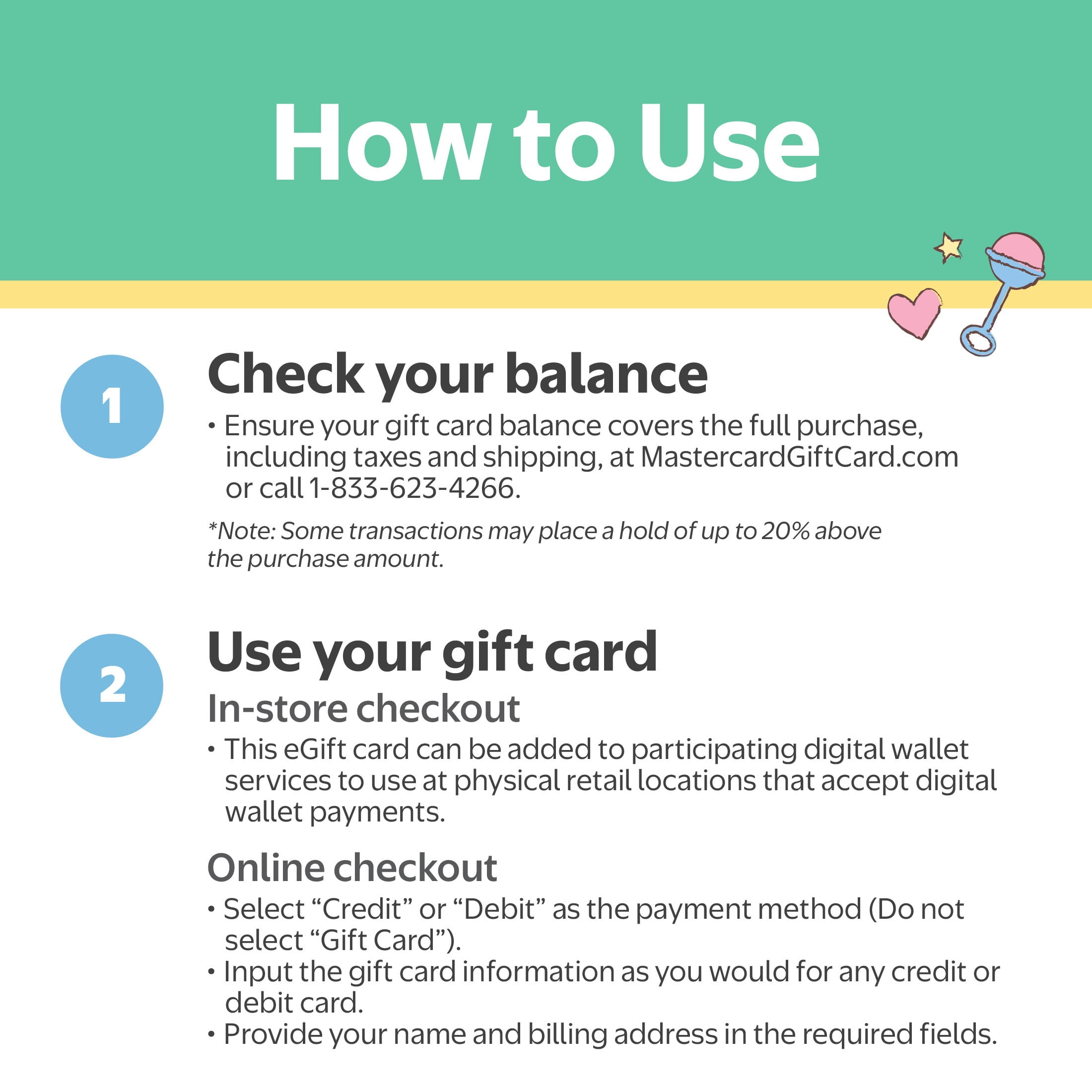 Mastercard® $20-$500 Baby Blocks eGift Card (Plus $6.84 Purchase Fee) [Email Delivery]