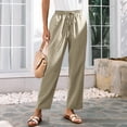 thumbnail image 5 of RYRJJ Women Cotton Linen Pants Lightweight Pants with Lace Side Summer Casual Drawstring Elastic Waist Wide Leg Beach Trousers with Pockets(Beige,XL), 5 of 9