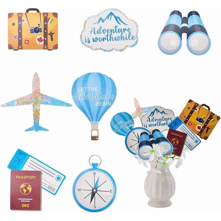 3 Bags Travel Theme Paper Card Toppers Insert Cards for Decoration Mixed Shapes 112~170x106~200x0.4mm