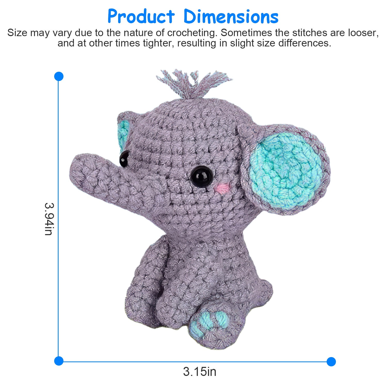 Imountek Elephant Crochet Set for Beginners, DIY Crochet Starter Kit with Video Tutorial for Kids Adults, 2 Elephant Patterns