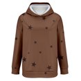 thumbnail image 5 of Women's Star Print Drawstring Hooded Sweatshirt with Pocket, Lightweight Oversized Long Sleeve Pullover Top, Casual Streetwear Fall Winter Comfort Wear, Aesthetic Soft Fleece Loungewear Khaki XXL, 5 of 8