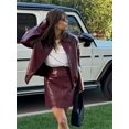 thumbnail image 3 of Chaqueta de cuero con cremallera roja elegante para mujer, conjunto de 2 piezas, minifalda recortada lisa de cintura alta, traje, ropa de calle para mujer 2024, 3 of 5