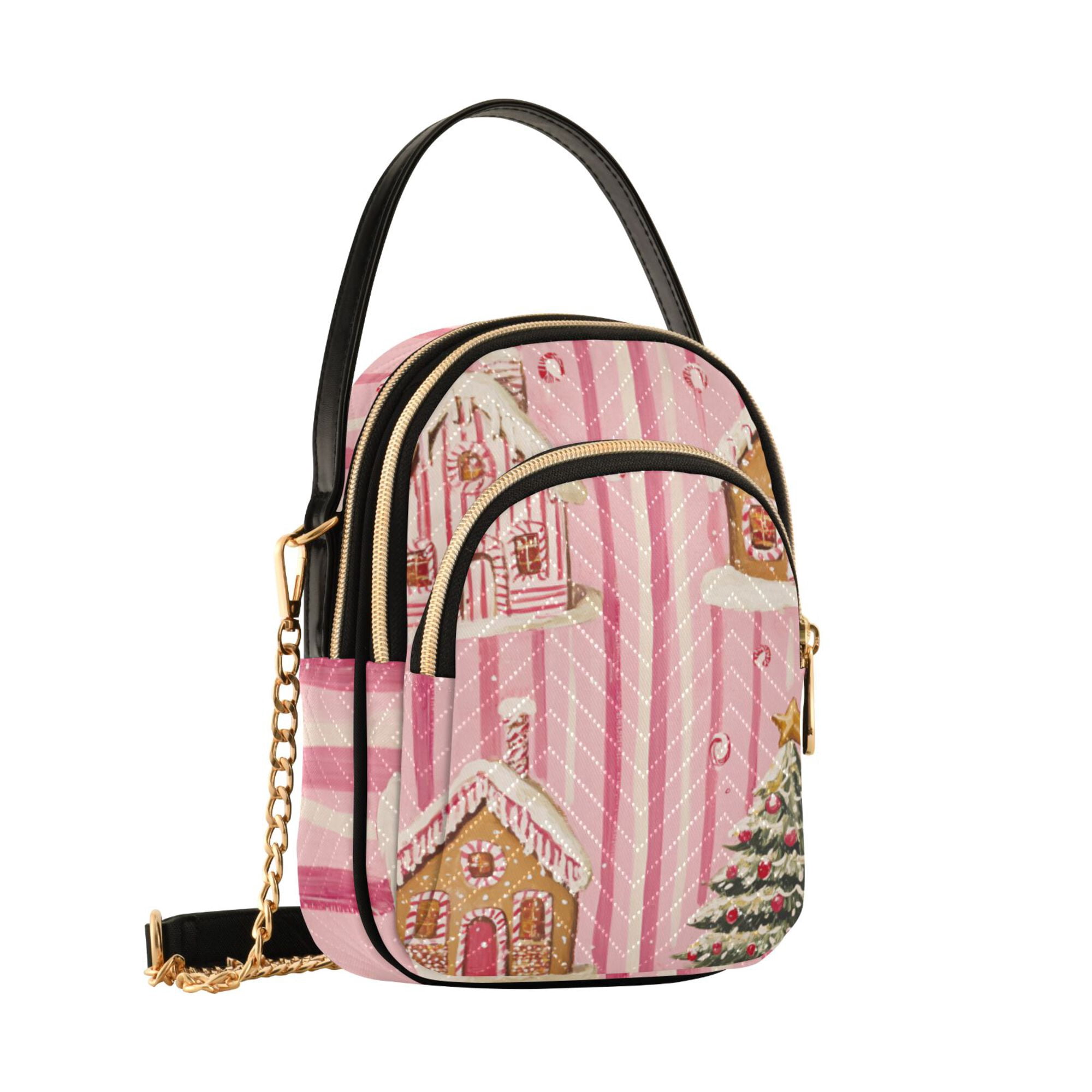 FORMRS Crossbody Bag for Women Quilted Travel Shoulder Cell Phone Purse with Chain Strap Handbag, Gingerbread Houses