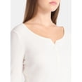 thumbnail image 4 of No Boundaries Scoop Neck Shirttail Henley Top with Long Sleeves, Women’s, 4 of 5