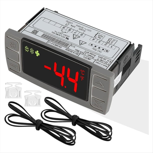 Controlador de Temperatura Universal XR02CX-4N1F1 Repuesto para Refrigerador Comercial 120 V, 50-60 Hz, con Sonda Sensor.