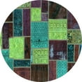 thumbnail image 1 of Ahgly Company Machine Washable Indoor Round Patchwork Turquoise Blue Transitional Area Rugs, 4' Round, 1 of 4