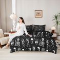 thumbnail image 4 of Castle Fairy Fun Halloween Skeleton Full Size Bedding Sets 7 Pieces,Dancing Bones Flame Skull Star Allover Full Size Bed in a Bag,White Black,Black Reversible, 4 of 7