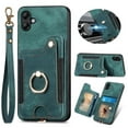 thumbnail image 1 of ELEHOLD for Samsung Galaxy A04E Case with Ring Holder, Galaxy A04E Wallet Case with RFID Blocking Card Holder Wristlet Strap, Magnetic Button Flip Folio Kickstand Shockproof Phone Cover,Green, 1 of 7