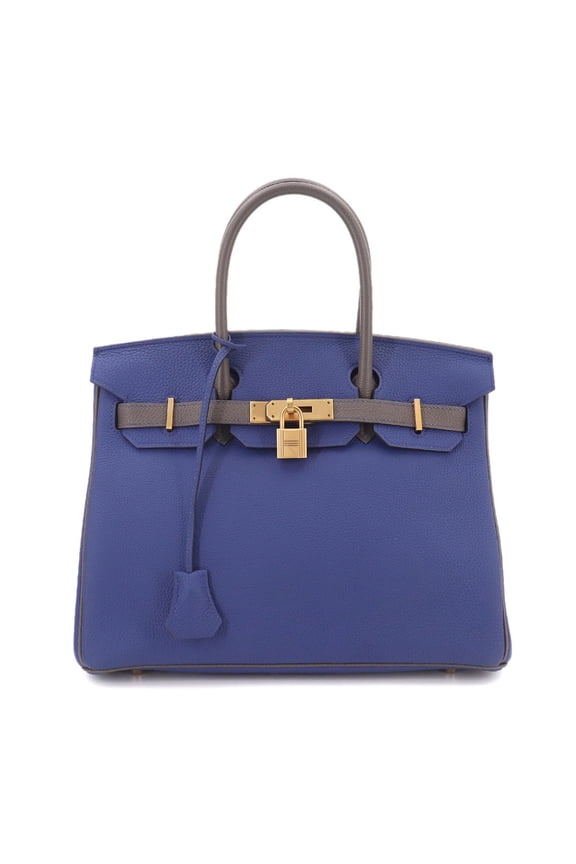 Pre-Owned Hermes Birkin 30, Togo leather, Personal SPO, Blue Electric/Etoupe, Handbag, Matte...