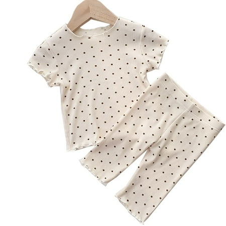 

1-6T Kids Baby Girls Soft Comfy Capri Sleepwear Short Sleeve Tops with Capri Pants Two-Piece Pjs Lounge Sets
