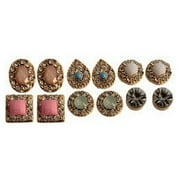 Essentials 6 Pair Gold Tone Multi Color Earrings