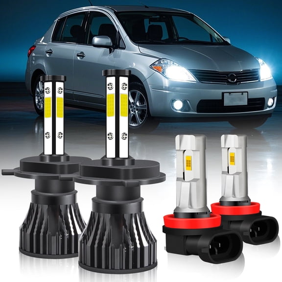 For Nissan Versa 2007-2012 - H4+H11 LED Headlight Bulbs Hi-Lo Beam Fog Light 6000K 400% Brighter than Halogen