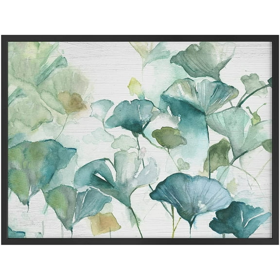 PixonSign Framed Wall Art Print Pastel Green and Yellow Gingko Biloba Forest Leaves Botanical Plants Watercolor Nature Impressionism Modern Relax/Calm for Living Room, Bedroom, Office - 12"x16" BLACK