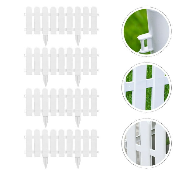 Tineasur White Plastic Garden Fence for Decoration, Durable and Reusable 4Sets