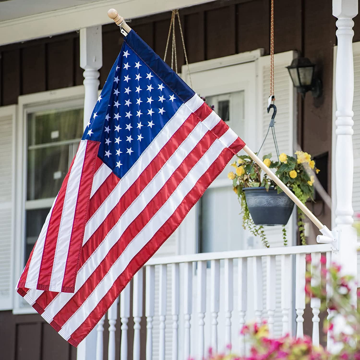 American Flag Pole Sleeve Banner Style USA US Flag Embroidered Stars Sewn Stripes Pole Sleeve Heavy Duty Durable (Flag Pole is NOT Included)
