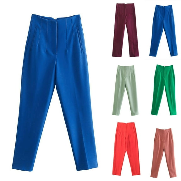 qolati Work Pants for Women Classic Fit High Waisted Business Harem Pant Dressy Casual Solid Color Lounge Trousers