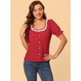 thumbnail image 3 of INSPIRE CHIC Blouse à Manches Courtes Bouffantes avec Col Contrasté en Dentelle Imprimée Florale pour Femmes, 3 of 6