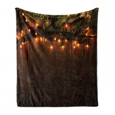 Christmas Soft Flannel Fleece Throw Blanket, Xmas Branch with Country Festivity Synergy Surprise Celebration Theme Print, Cozy Plush for Indoor and Outdoor Use, 60" x 80", Brown Green, by Ambesonne