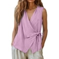 thumbnail image 6 of Women's Tank Tops Wrap V Neck Linen Blend Shirst with Side Tie Sleeveless Top Casual Summer Daily Resot Lounge Wear, 6 of 6