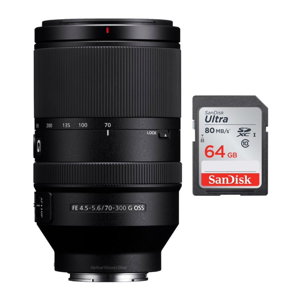 Sony FE 70300mm f/4.55.6 G OSS EMount Telephoto Zoom Lens and 64GB