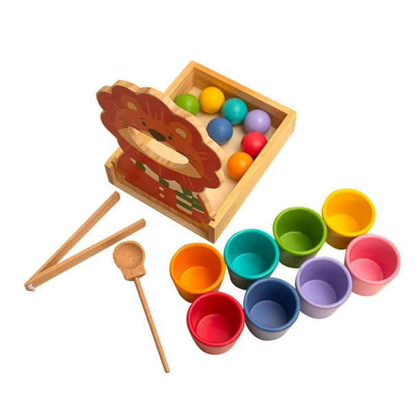 Juego de emparejamiento educativo de bolas de madera en tazas, juego de mesa para clasificar y contar colores, juguetes de bolas de madera para niños