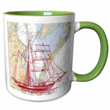 3dRose Print of Galveston Bay Nautical With Sailboat - Two Tone Green Mug,