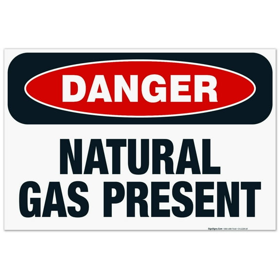 Danger Natural Gas Present Sign, OSHA Danger Sign, 24x36 Corrugated Plastic