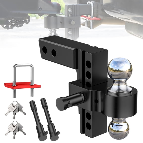 Adjustable Trailer Hitch, Fits 2" Receiver-Heavy Duty Aluminum Tow Hitches with 6-inch Drop/Rise for Truck (13,500 lbs GTW) - Weatherproof Double Anti-Theft Locking Hitch Pins