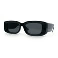 thumbnail image 4 of Womens Beveled Rectangle Mod Thick Plastic Fashion Sunglasses All Black, 4 of 8