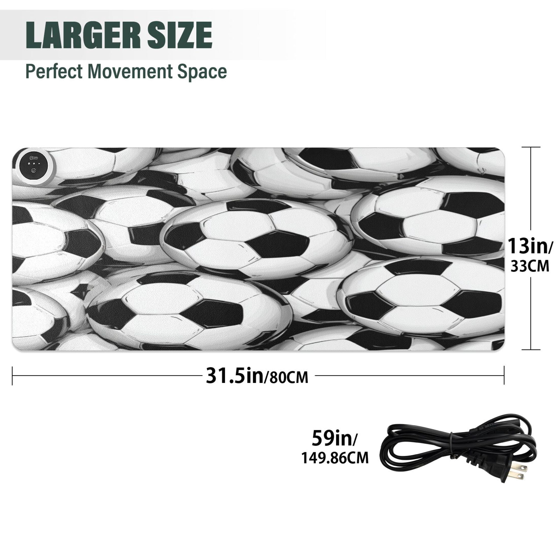 Large Heated Desk Mat Mouse Pad 31.5"x13"PU Leather Graphene Heating Desk Warmer with 3 Temperature Settings 110V US Plug Non-Slip Warm Pad for Home, Office, and Gaming Classic Soccer Tile Pattern