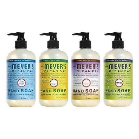 Mrs. Meyer’s Clean Day Liquid Hand Soap 4 Pack Variety, Honeysuckle, Rain Water, Compassion Flower, & Lemon Verbena, 12.4 OZ Each, 1 CT Variety Pack