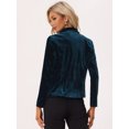 thumbnail image 4 of Blazer con solapa con muescas para mujer, manga larga, para oficina, negocios, con botones, de terciopelo Azul Pavo Real M, 4 of 6