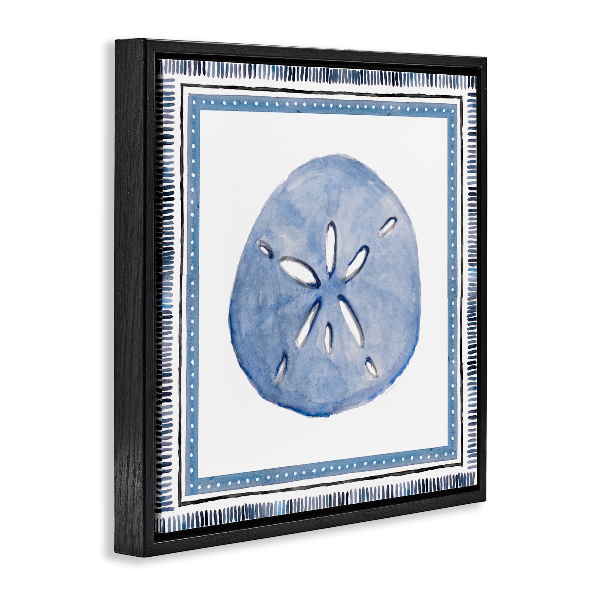 Stupell Industries Blue Bordered Sand Dollar Black Framed Floater Canvas Wall Art, design by Lanie Loreth