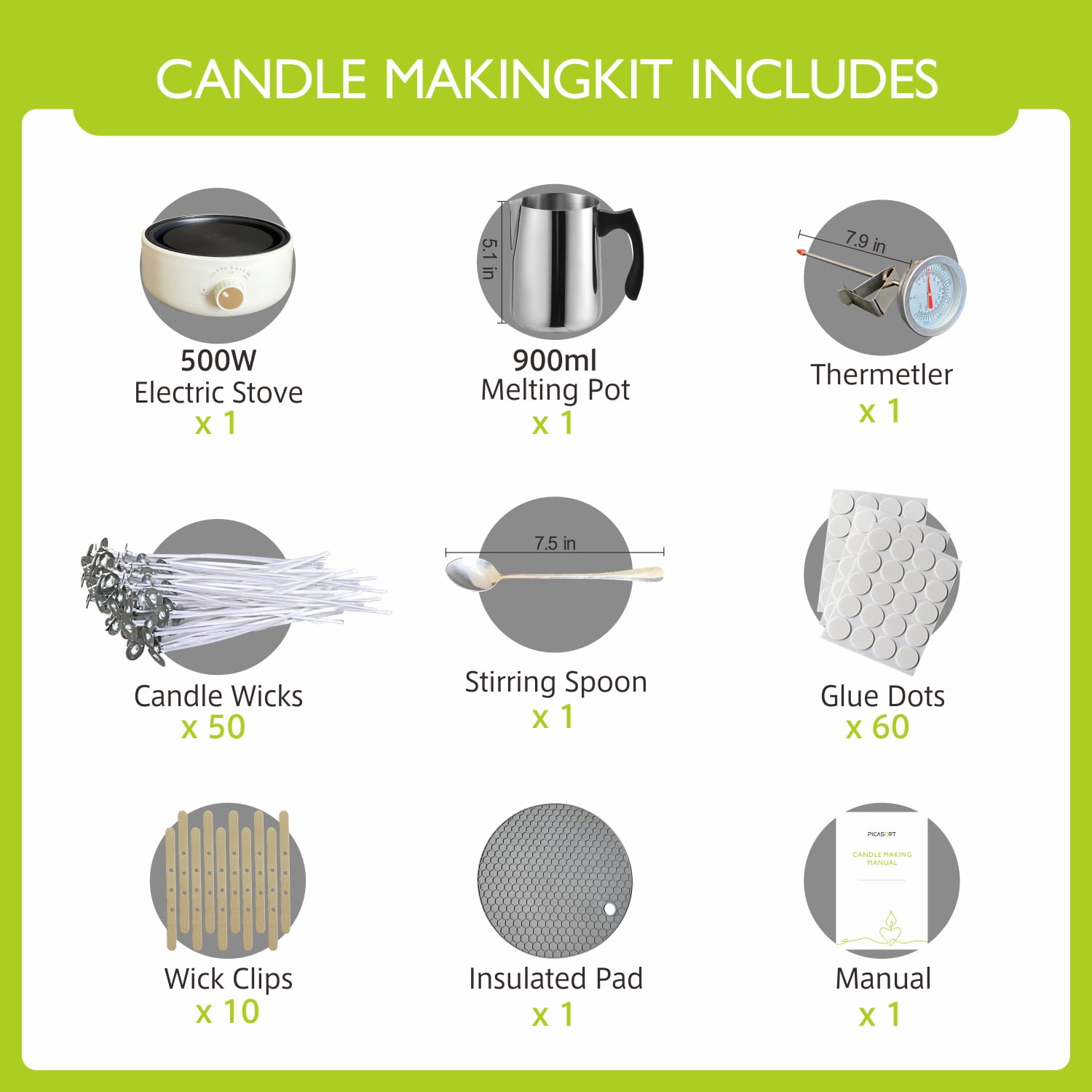 Candle making kit With Hot Plate - Candle Making Supplies, Include Wax Melting pot,Hot Plate,Thermometer,Stirring Spoon,Candle Wick Etc, DIY Kits for beginners