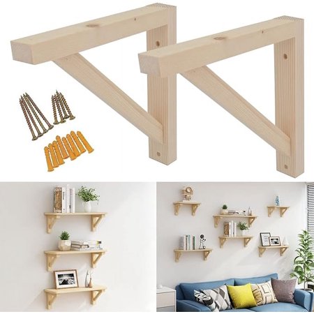 OVOV 2 Pack Wall Mount Wood Shelf Bracket Triangle Wooden Shelf Brackets for Plank Sconce Plug in Pendant Lamp Decorative DIY Wood Bracket Include Mounting Screws Wood 7 Inch