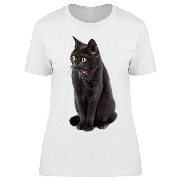 Russian Blue Cat Yawning T-Shirt Women -Image by Shutterstock, Female Large
