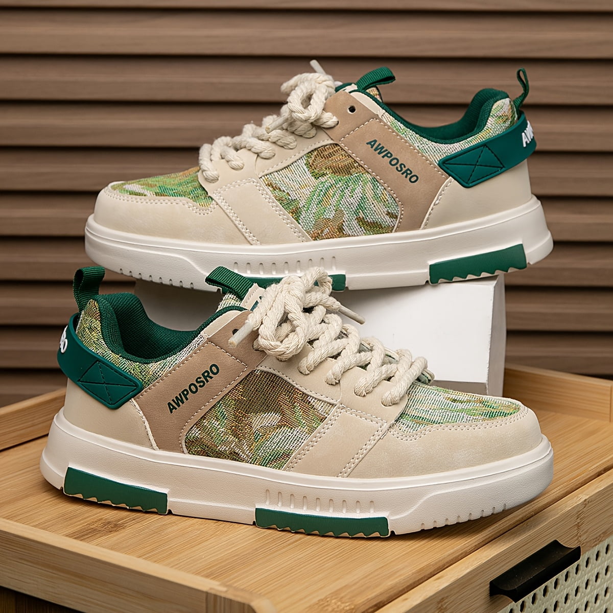 Men's Retro Forest Oil Painting Flat-soled Skate Shoes, Trendy Street-style Versatile Daily Wear Hiking Casual Sports Shoes.