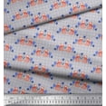 thumbnail image 3 of Soimoi Gray polyester Crepe Fabric Check & Fox Folk Art Print Fabric by Yard 52 Inch Wide, 3 of 3