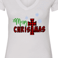 thumbnail image 4 of Inktastic Merry Christmas Buffalo Plaid Cross with Snowflakes Women's V-Neck T-Shirt, 4 of 5